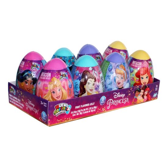 Imagen de Huevo de juguete con dulce gelatinas de sabores frutales Bondy Fiesta Webo Sorpresa Disney Princesas 8 pzas de 10g c/u (80g)