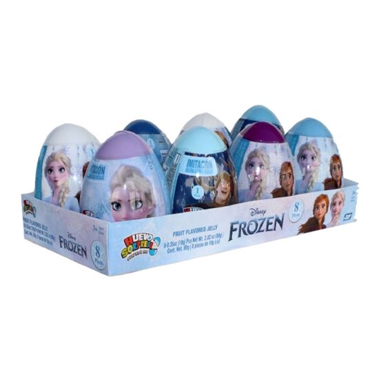 Imagen de Huevo de juguete con dulce gelatinas de sabores frutales Bondy Fiesta Webo Sorpresa Frozen 8 pzas de 10g c/u (80g)