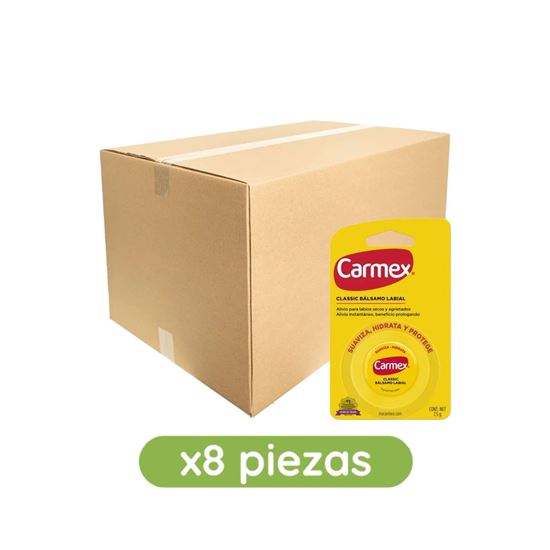 Imagen de Bálsamo labial hidratante sabor original Carmex Classic en tarro caja con 8 pzas de 7.5g c/u (60g)