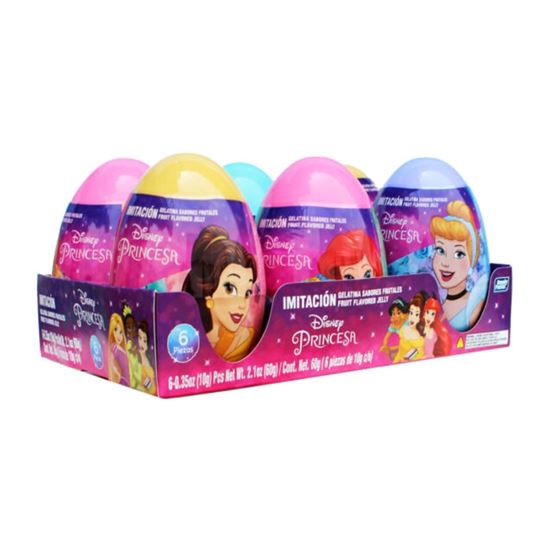 Imagen de Huevo de juguete con dulce gelatinas de sabores frutales Bondy Fiesta Mega Webo Sorpresa Disney Princesas 6 pzas de 10g c/u (60g)