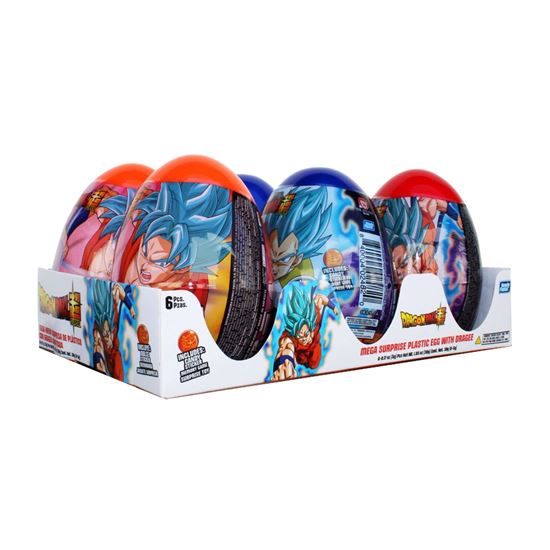 Imagen de Huevo de juguete con dulce gelatinas de sabores frutales Bondy Fiesta Mega Webo Sorpresa Dragon Ball 6 pzas de 10g c/u (60g)