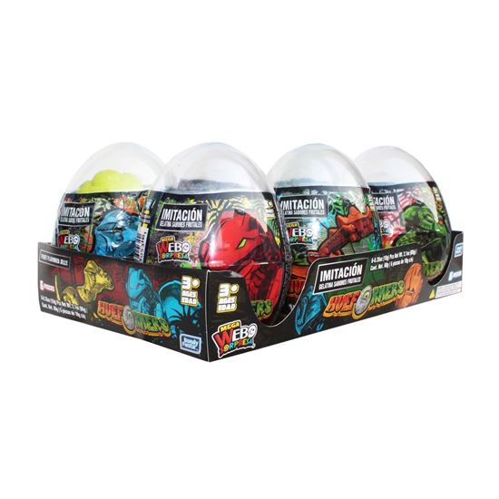 Imagen de Huevo de juguete con dulce gelatinas de sabores frutales Bondy Fiesta Mega Webo Sorpresa Hueformers 6 pzas de 10g c/u (60g)