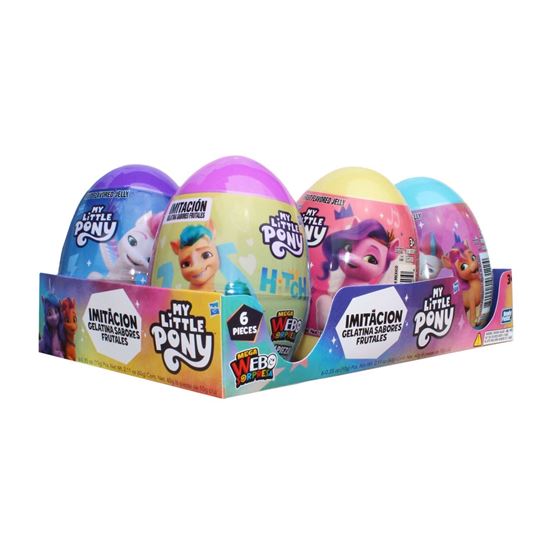 Imagen de Huevo de juguete con dulce gelatinas de sabores frutales Bondy Fiesta Mega Webo Sorpresa My Little Pony 6 pzas de 10g c/u (60g)