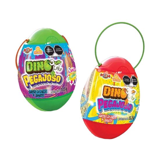 Imagen de Huevo con surtido de dulces y juguetes Las Delicias Dino Loko Pegajoso 13.5g