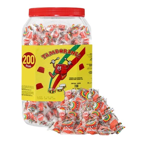 Imagen de Golosina sabor tamarindo y chile Tamborines en vitrolero 200 pzas (900g)