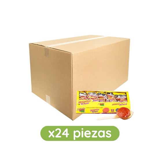 Imagen de Paleta de chilito agridulce sabor tamarindo cubierta de caramelo Zumba Pica Zumba Rica caja con 24 pzas de 264g c/u