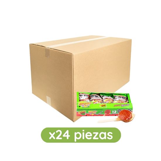 Imagen de Paleta de chilito agridulce sabor sandía cubierta de caramelo Zumba Pica Zumba Rica caja con 24 pzas de 264g c/u