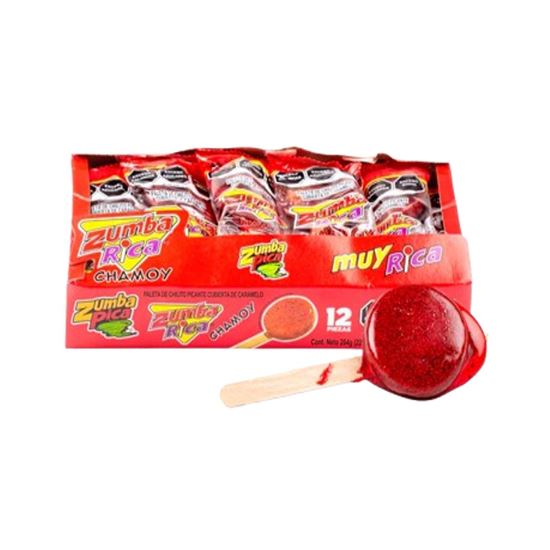 Imagen de Paleta de chilito agridulce sabor chamoy cubierta de caramelo Zumba Pica Zumba Rica 12 pzas de 22g c/u (264g)
