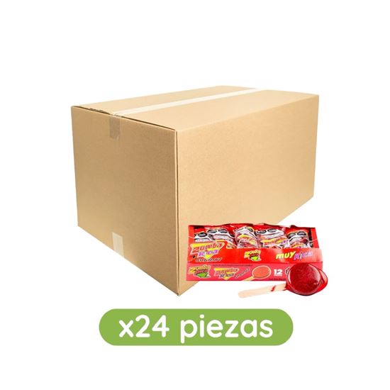 Imagen de Paleta de chilito agridulce sabor chamoy cubierta de caramelo Zumba Pica Zumba Rica caja con 24 pzas de 264g c/u