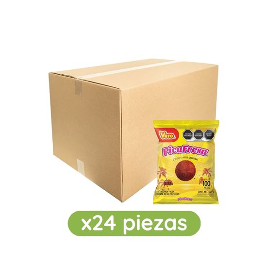 Imagen de Gomita sabor fresa cubierta de dulce picoso Vero PicaFresa caja con 24 bolsas de 600g c/u