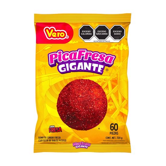 Imagen de Gomita sabor fresa cubierta de dulce picoso Vero PicaFresa Gigante 60 pzas (720g)