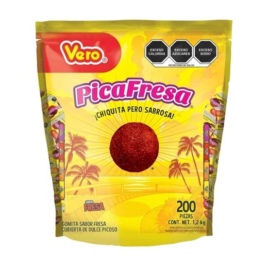 Imagen de Gomita sabor fresa cubierta de dulce picoso Vero PicaFresa 200 pzas (1.2kg)