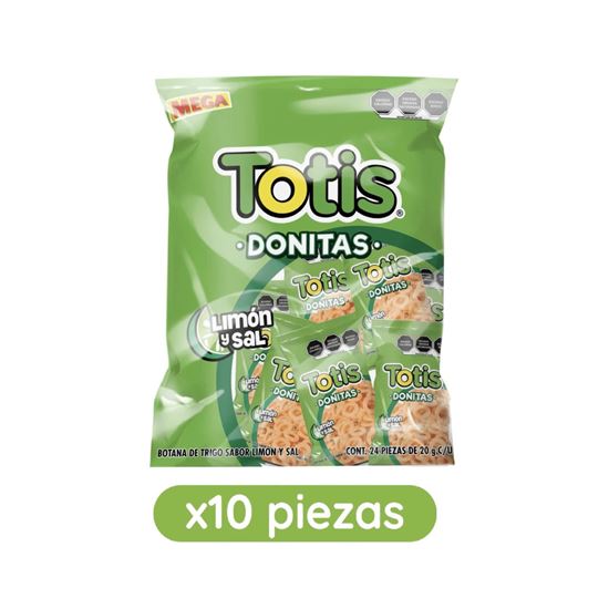 Imagen de Botana de trigo sabor limón y sal Totis Donitas Mega bulto con 10 paquetes de 480g c/u