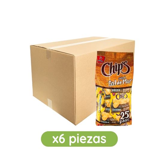 Imagen de Papas fritas y saladas Barcel Mini Chip's Sal caja con 6 bolsas de 450g c/u