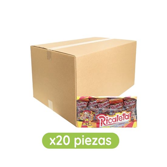 Imagen de Paleta de chilito agridulce en polvo sabor tamarindo cubierta de caramelo Ricaleta caja con 20 paquetes de 625g c/u