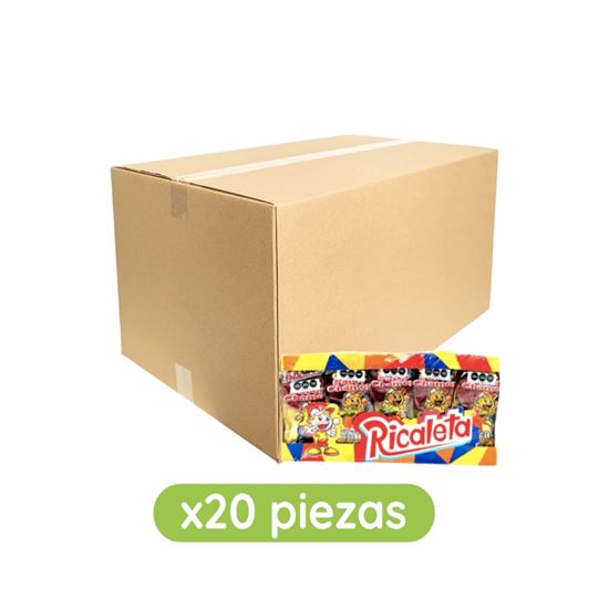 Imagen de Paleta de chilito agridulce en polvo sabor chamoy cubierta de caramelo Ricaleta caja con 20 paquetes de 625g c/u