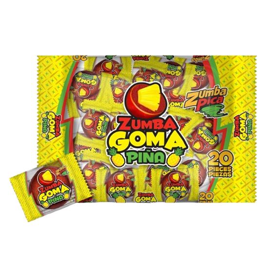 Imagen de Gomita sabor piña cubierta de dulce sabor tamarindo Zumba Goma 20 pzas de 22g c/u (440g)