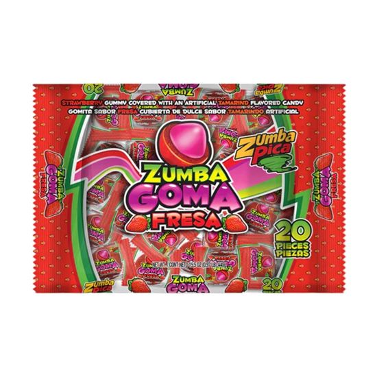 Imagen de Gomita sabor fresa cubierta de dulce sabor tamarindo Zumba Goma 20 pzas de 22g c/u (440g)