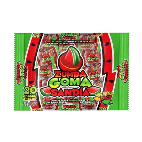 Imagen de Gomita sabor sandía cubierta de dulce sabor tamarindo Zumba Goma 20 pzas (440g)