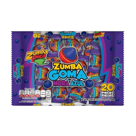 Imagen de Gomita sabor mora azul cubierta de dulce sabor tamarindo Zumba Goma 20 pzas de 22g c/u (440g)