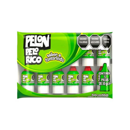 Imagen de Dulce enchilado sabor tamarindo Pelón Pelo Rico bolsa con 12 pzas de 30g c/u (360g)