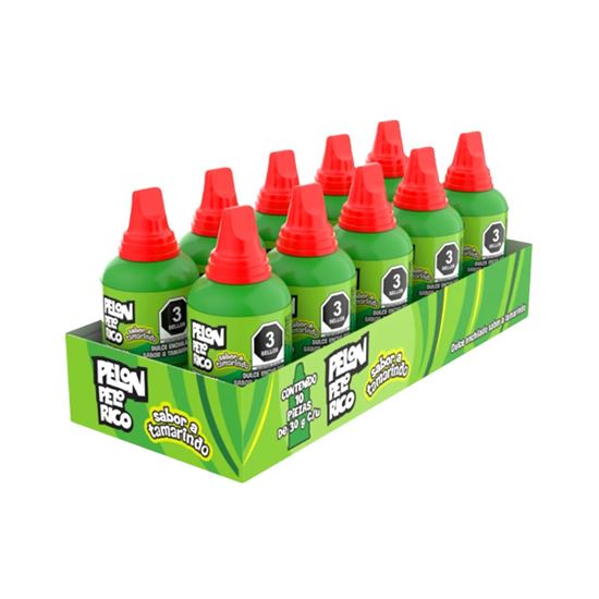 Imagen de Dulce enchilado sabor tamarindo Pelón Pelo Rico display con 10 pzas de 30g c/u (300g)