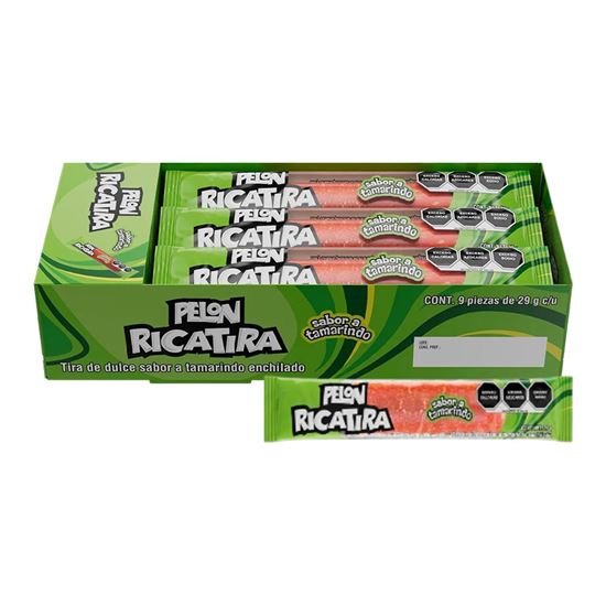 Imagen de Tira de dulce sabor tamarindo enchilado Pelón Ricatira 9 pzas de 29g c/u (261g)