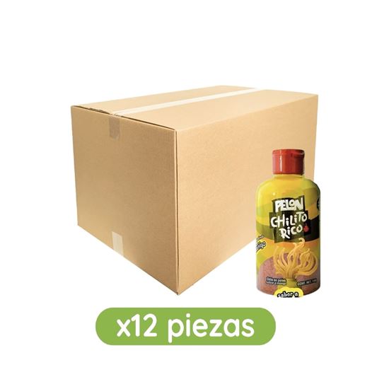 Imagen de Chile en polvo sabor mango Pelón Chilito Rico caja con 12 botellas de 140g c/u (1.68kg)