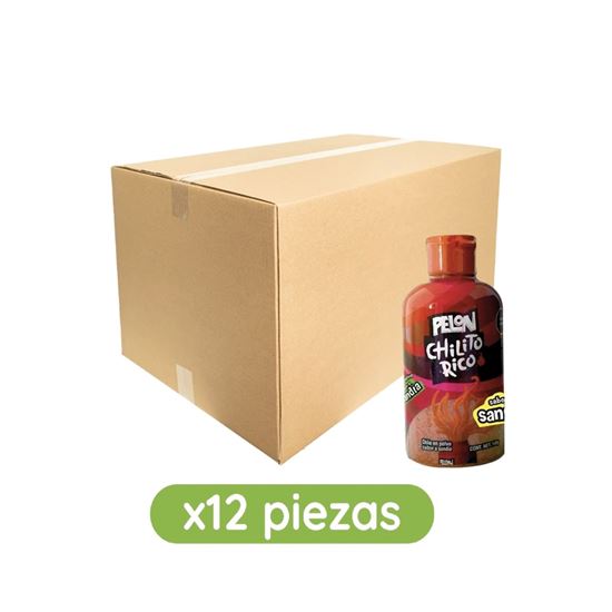 Imagen de Chile en polvo sabor sandía Pelón Chilito Rico caja con 12 botellas de 140g c/u (1.68kg)
