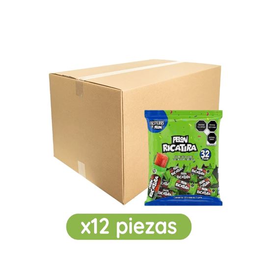 Imagen de Tira de dulce sabor tamarindo enchilado Pelón Ricatira Fiesteros caja con 12 bolsas de 224g c/u