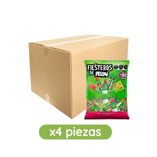 Imagen de Surtido de dulces y paletas enchilados Fiesteros de Pelón caja con 4 bolsas de 895g c/u