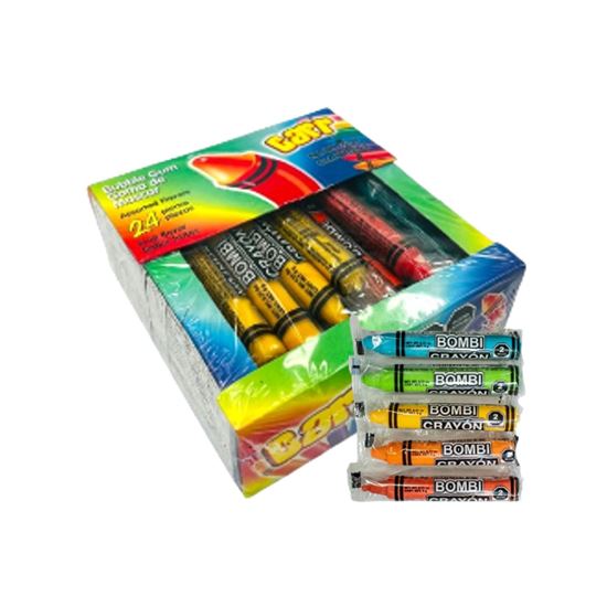 Imagen de Goma de mascar sabores frutales surtidos Vibersa Carr Bombi Crayón 24 pzas de 9g c/u (216g)
