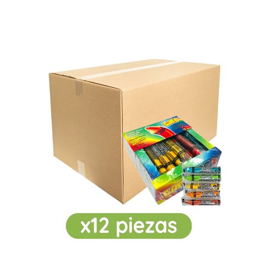 Imagen de Goma de mascar sabores frutales surtidos Vibersa Carr Bombi Crayón caja con 24 paquetes de 216g c/u