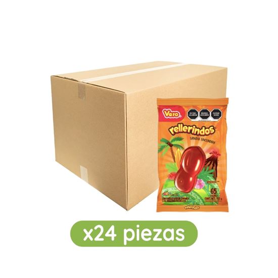 Imagen de Caramelo sabor chamoy-sandía con relleno picosito Vero Rellerindos Sandía Encendida caja con 24 bolsas de 715g c/u