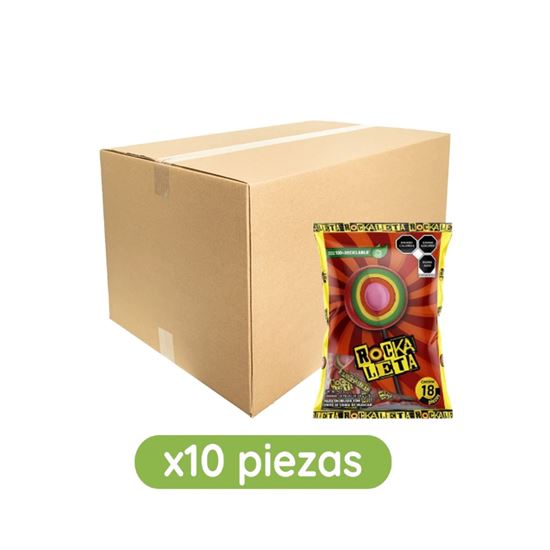 Imagen de Paleta enchilada con centro de goma de mascar Sonric's Rockaleta caja con 10 bolsas de 432g c/u (4.32kg)