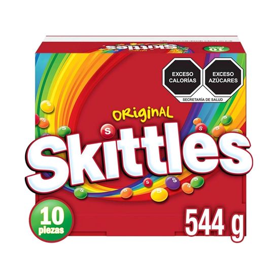 Imagen de Caramelo suave confitado sabores frutales Skittles Original caja con 10 pzas de 54.4g c/u (544g)