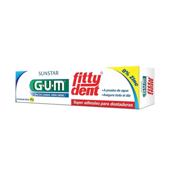 Imagen de Adhesivo para dentaduras a prueba de agua sin zinc Sunstar GUM Fitty Dent 40g