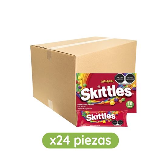 Imagen de Caramelo suave confitado sabores frutales Skittles Original caja con 24 paquetes de 220g c/u (5.28kg)