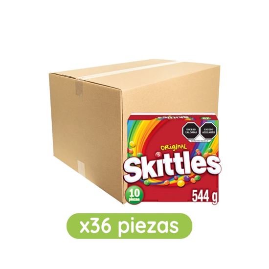 Imagen de Caramelo suave confitado sabores frutales Skittles Original caja con 36 paquetes de 544g c/u (19.58kg)