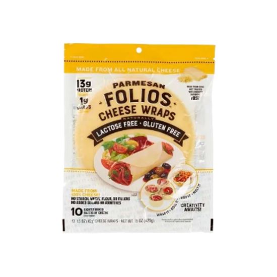 Imagen de Queso parmesano en láminas sin lactosa y sin gluten Parmesan Folios Cheese Wraps 8 hojas (336g)