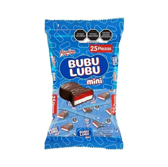Imagen de Malvavisco relleno sabor fresa cubierto con chocolate Ricolino Bubulubu Mini 25 pzas de 20g (500g)