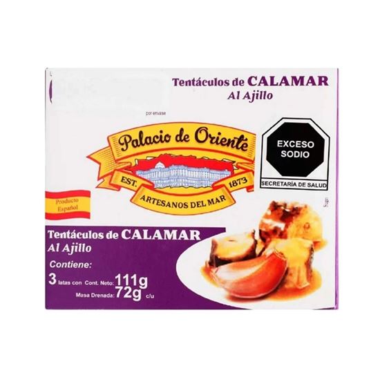 Imagen de Tentáculos de calamar al ajillo Palacio de Oriente caja con 3 latas de 111g c/u (333g)