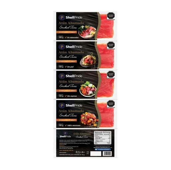 Imagen de Atún ahumado en rebanadas sin piel listo para comer ShellPride 5 pzas de 100g c/u (500g)