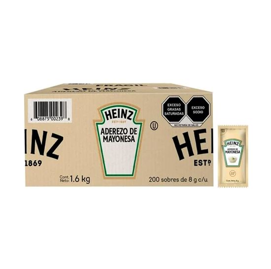Imagen de Aderezo de mayonesa Heinz sobre individual caja con 200 pzas de 8g c/u (1.6kg)