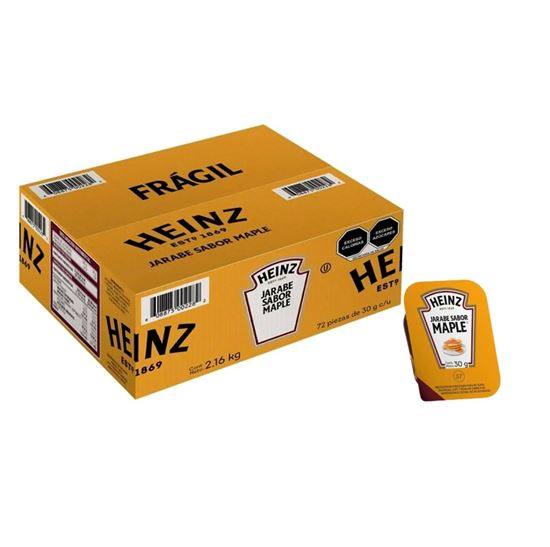 Imagen de Jarabe sabor maple Heinz porción individual caja con 72 pzas de 30g c/u (2.16kg)