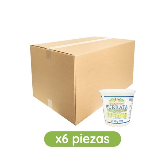 Imagen de Queso mozzarella fresco relleno de hebras de mozzarella en crema Belgioioso Burrata caja con 6 pzas de 453g c/u