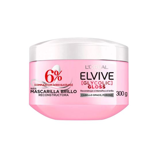 Imagen de Mascarilla capilar brillo reconstructora para cabello opaco y poroso L'Oreal Paris Elvive 6% Glycolic Gloss 300g