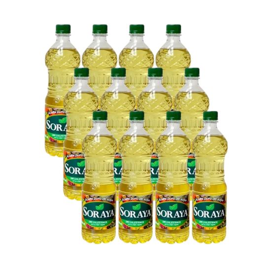 Imagen de Aceite vegetal comestible de soya Soraya caja con 12 pzas de 800ml c/u (9.6L)