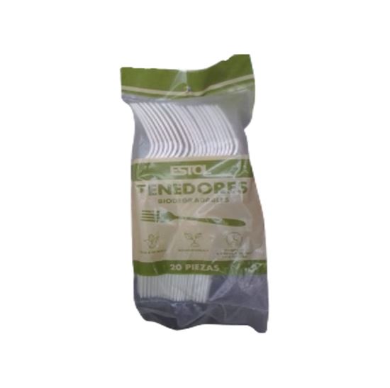 Imagen de Tenedores desechables biodegradables de fécula de maíz Estol 20 pzas