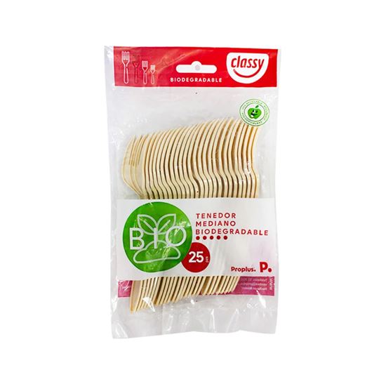Imagen de Tenedor mediano biodegradable Classy Bio Proplus 25 pzas